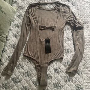 BCBGMaxAzria Brown Fitted Ribbed Bodysuit